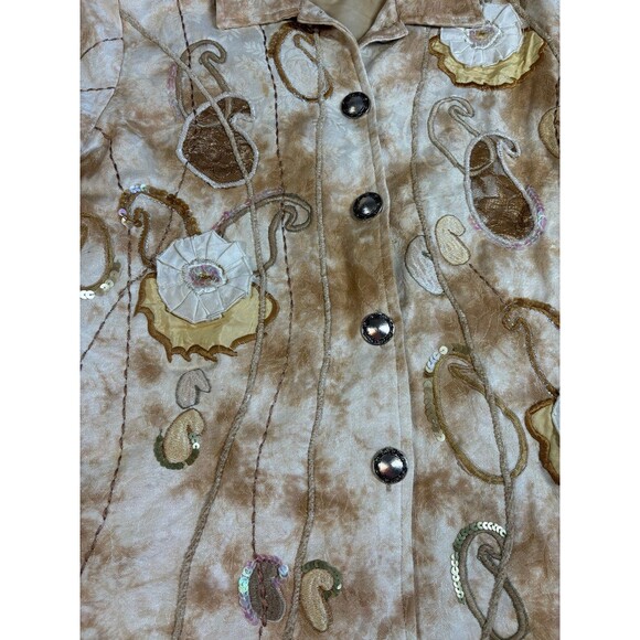 Vintage 90’s Indigo Moon Brown Gold Sequin Floral Button Jacket size medium - Picture 2 of 6